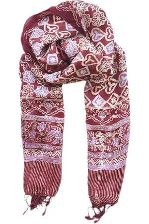 Merkloos Zijden Batik Sjaal Donkerrood met Paars Indonesisch Batik Techniek Uniek Cadeau Shawl