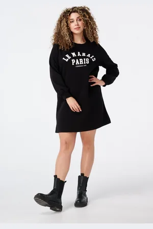 MS Mode Jurk Ruimvallende sweatjurk met tekst