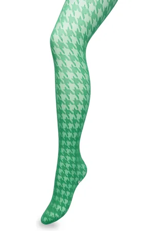 Bonnie Doon Houndstooth Panty 50 Denier Groen Dames maat S/M - Pied de Poule - Print - Gladde Naden - Maximaal Draagcomfort - Houndstooth Tights - Chique Panty - Feestelijk - Fel Groen - - BP221903.257