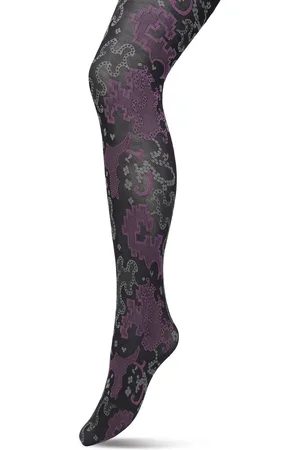 Bonnie Doon Grafische Panty 60 Denier Zwart Dames maat L/XL - Grafische Print - Gladde Naden - Maximaal Draagcomfort - Ornament Tights - Chique Panty - Feestelijk - - BP221909.101