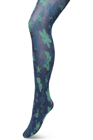 Bonnie Doon Bloemen Panty 60 Denier Donker Blauw Dames maat L/XL - Bloemenprint - Gebloemd - Print - Gladde Naden - Maximaal Draagcomfort - Floral Ornament Tights - Chique Panty - Feestelijk - Donkerblauw - - BP221905.102