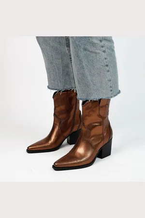 Manfield Dames - Bronskleurige metallic leren cowboy laarzen