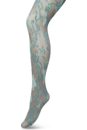 Bonnie Doon Bloemen Panty 60 Denier Grijs Dames maat S/M - Bloemenprint - Gebloemd - Print - Gladde Naden - Maximaal Draagcomfort - Floral Ornament Tights - Chique Panty - Feestelijk - Grijs/Blauw - - BP221905.235