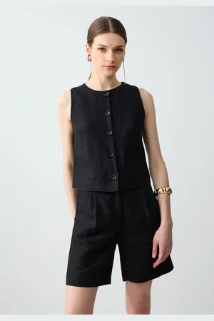 Jimmy Key Slim Fit Kort Geweven Linnen Vest