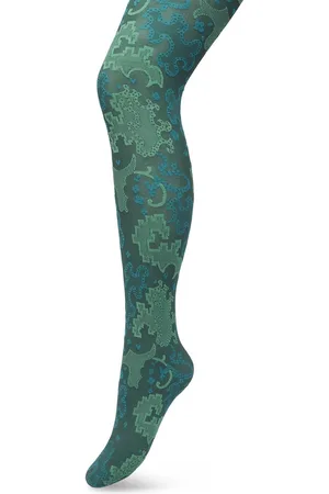 Bonnie Doon Grafische Panty 60 Denier Donker Groen Dames maat L/XL - Grafische Print - Gladde Naden - Maximaal Draagcomfort - Ornament Tights - Chique Panty - Feestelijk - Donkergroen - - BP221909.380