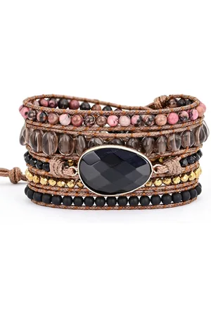 Marama Wikkelarmband Black Onyx - dames armband - edelsteen - vegan - 90 cm - goud - one size fits all