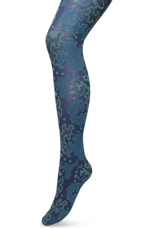 Bonnie Doon Grafische Panty 60 Denier Donker Blauw Dames maat S/M - Grafische Print - Gladde Naden - Maximaal Draagcomfort - Ornament Tights - Chique Panty - Feestelijk - Donkerblauw - - BP221909.102