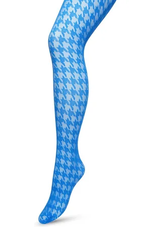 Bonnie Doon Houndstooth Panty 50 Denier Blauw Dames maat S/M - Pied de Poule - Print - Gladde Naden - Maximaal Draagcomfort - Houndstooth Tights - Chique Panty - Feestelijk - - BP221903.216