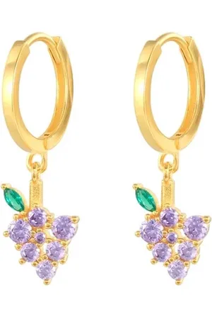 Dottilove Druiven oorbellen set - 18K vergulde oorbellen set - Paarse kristal
