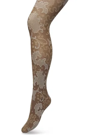 Bonnie Doon Grafische Panty 60 Denier Bruin Dames maat S/M - Grafische Print - Gladde Naden - Maximaal Draagcomfort - Ornament Tights - Chique Panty - Feestelijk - Donker Bruin - Donkerbruin - - BP221909.158