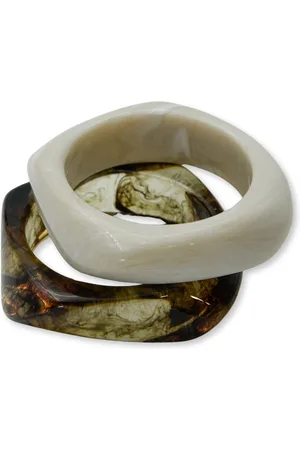 Marama Bangle Set Van 2 - Crème En Donkerbruin - set van 2 - acryl - dames - bangle - marmer effect - grove armbanden - set