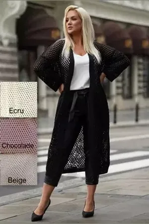 Merkloos Mooie lange trui - vest | strand kimono | chocolade kleur | One size