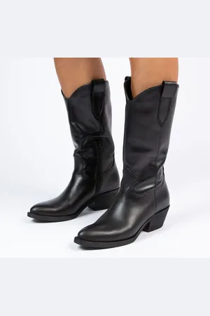 Manfield Dames - Zwarte leren cowboy laarzen