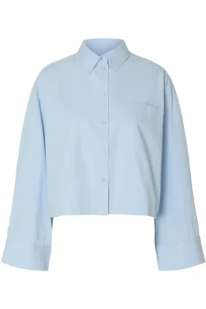 SELECTED Astha LS Cropped Boxy Shirt Cashmere Blue