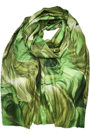 Merkloos Lange dames sjaal Harriet fantasiemotief goud zwart olijf blad licht smaragd donker evergreen