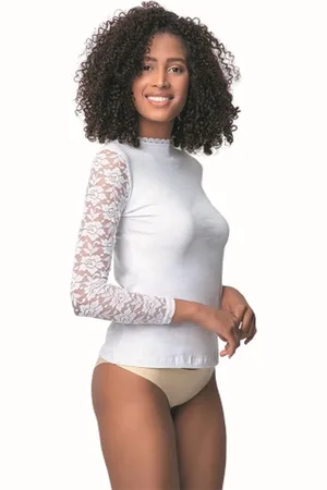 Merkloos Onderhemd Kanten Body Met Lange Mouwen-Ondergoed Voor Dames- -XL