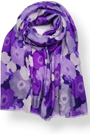 Merkloos Lange dames sjaal Ellemieke gebloemd motief wit grijs lila licht mauve