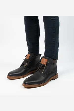 Manfield Heren - Donkerblauwe leren veterboots