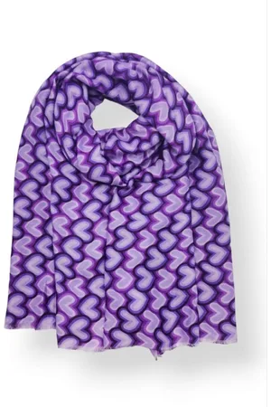 Merkloos Lange dames sjaal Vajenne fantasiemotief hartjesmotief paars lila zwart mauve