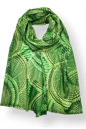 Merkloos Lange dames sjaal Eva fantasiemotief lime smaragd hulst zwart goud appel