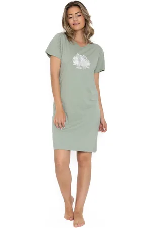 Cocodream Cocodream dames nachthemd korte mouw - maat L - Wildlife - 100% katoen - groen