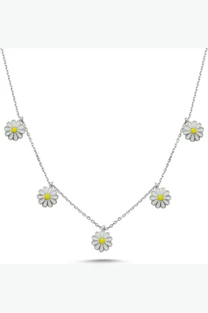 Zilver 925 Sterling en Ketting met Hangers van Gekleurde Madeliefjes – Symbool van Puurheid, Vreugde en Geluk