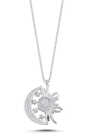 Zilver 925 Sterling en Ketting met Maan, Ster & Zon en Zirkonia – Symbool van Licht, Hoop en Balans