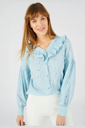 Damart Blouse in zuiver katoen met volants en broderie anglaise - Dames - - 50