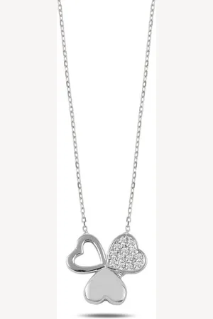Zilver 925 Sterling en Ketting met Klaver van 3 Hartjes en Zirkonia – Symbool van Liefde, Hoop en Geluk