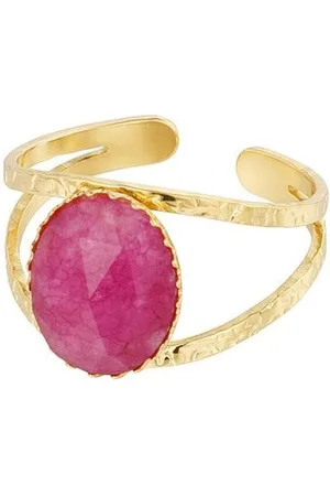 Yehwang Ring - - Roze - Natuursteen - Statement ring - Verstelbaar - Stainless steel sieraden
