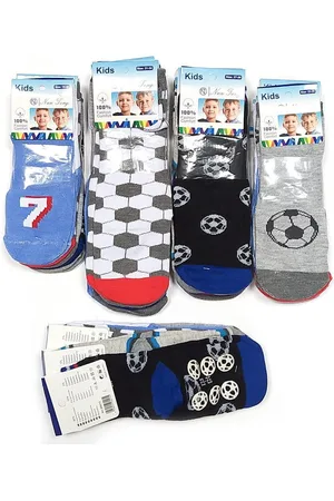 Merkloos Jongens sokken multipack 5 paar kindersokken met antislip zool voetbal patroon maat 19-22