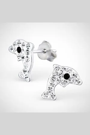 Zilver Dolfijn - 925 sterling kleurige oorknoppen met witte kristallen