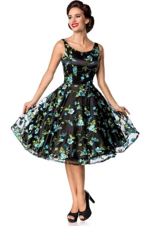 Belsira Vintage Flower Swing jurk - M - /Blauw