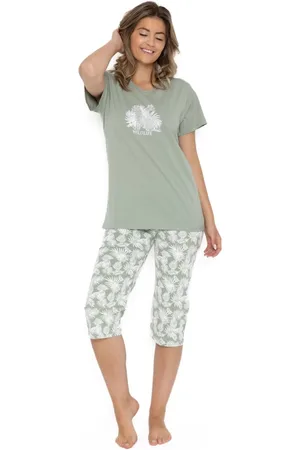 Cocodream Dames Pyjama - Katoen - Zomer - 3/4 broek - Groen Wildlife