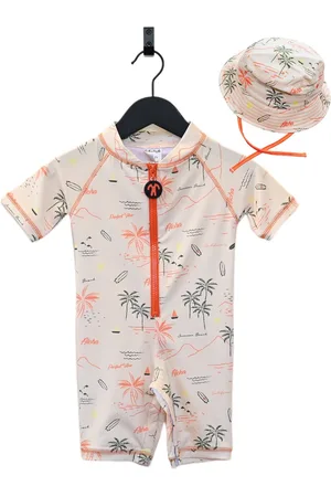 Ducksday – promo set zwempakje met bijpassend zomerhoedje – voor kinderen – UV-werend UPF50+ - Waikiki – maat 2 jaar