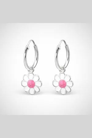 Zilver Witte bloem 925 sterling en en epoxy oorringen