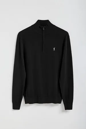 Polo Club® Gebreide zwarte trui met rits en geborduurd Rigby Go-logo
