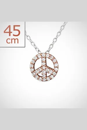 Zilver Vrede - 925 sterling en rose plated ketting 45 cm met vredesteken