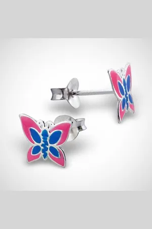 Zilver En oorstekers voor kinderen - vlinder - roze/