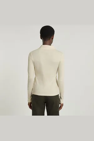 G-Star Ribbed Lange Mouw Poloshirt Beige L Vrouw