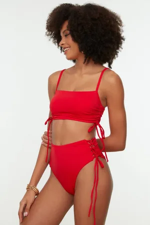 Trendyol Zwarte Geplooide Hoge Taille Hipster Bikinibroekje Tbess22Ba0044