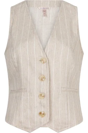Esqualo Gilet Gilet Linen Stripe Sp25 17006 180 Sand Dames