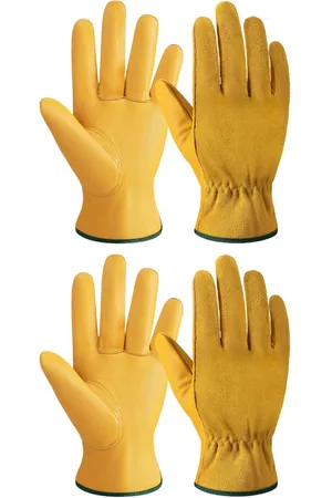 Merkloos 2 paar - Leren werkhandschoenen - runderleren tuinhandschoenen - beschermende tuinhandschoenen - voor lassen, bouw, houthakken - （L)