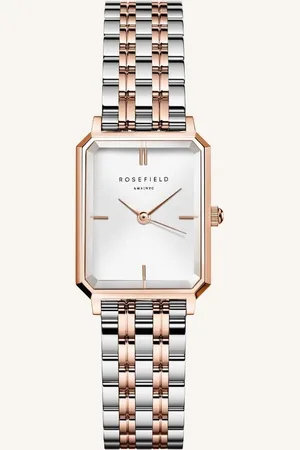 ROSEFIELD Octagon XS white sunray steel duotone zilver ros??goud horloge