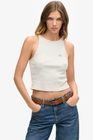 Superdry Essential Logo Racer Mouwloos T-shirt Grijs S-M Vrouw