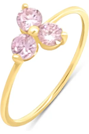 Silventi 9NBSAM-G230079 Gouden Ring met Drie Zirkonia Steentjes - Dames - Bloem - 7,3x7,7mm -