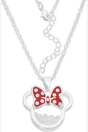 Gresham Disney Minnie Silver Plated October Brass with Red enamel Bow Birthstone Floating Stone Necklace