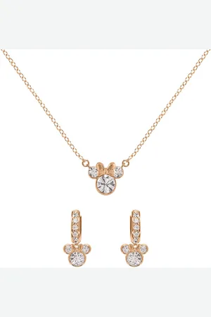 Gresham Disney Minnie Mouse Rose Gold Plated Clear Crystal Hoop Earrings & Necklace Set