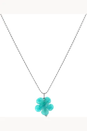 Heaven Eleven Dames - ketting - ballchain - RVS - bloem - turkoois - turquoise - 74cm