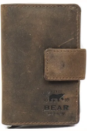 Bear Design Leren Creditcardhouder - Robuust Leren Pasjeshouder - Donkerbruin